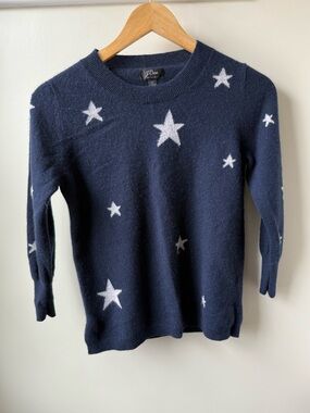 J CREW Cashmere Celestial‎ Star Sweater Soft Cozy Luxury Navy Blue Old Money S